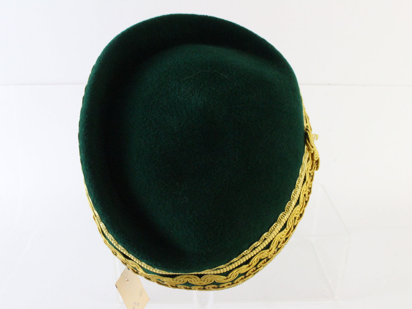 Sonni of California Ladies Boutique Green Felt Hat W/ Gold Cord 6 7/8 55cm