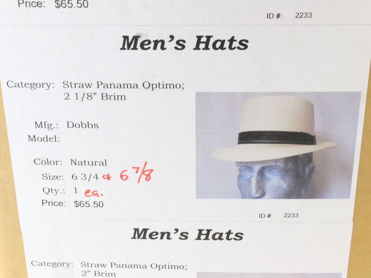 Dobbs Fifth Avenue Mens Natural White Straw Panama Hat W/ Pin MULTIPLE SIZES