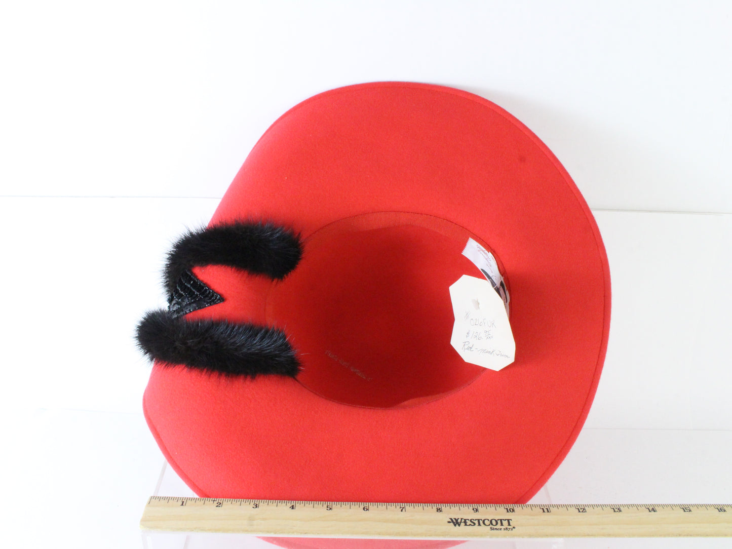 Ruth Kropveld Originals Ladies Red Fur Felt Hat W/ Sequins 7 1/8 57cm