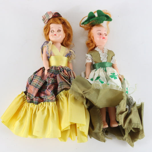 Pair of Vintage Red Head Irish Dolls with Accessories