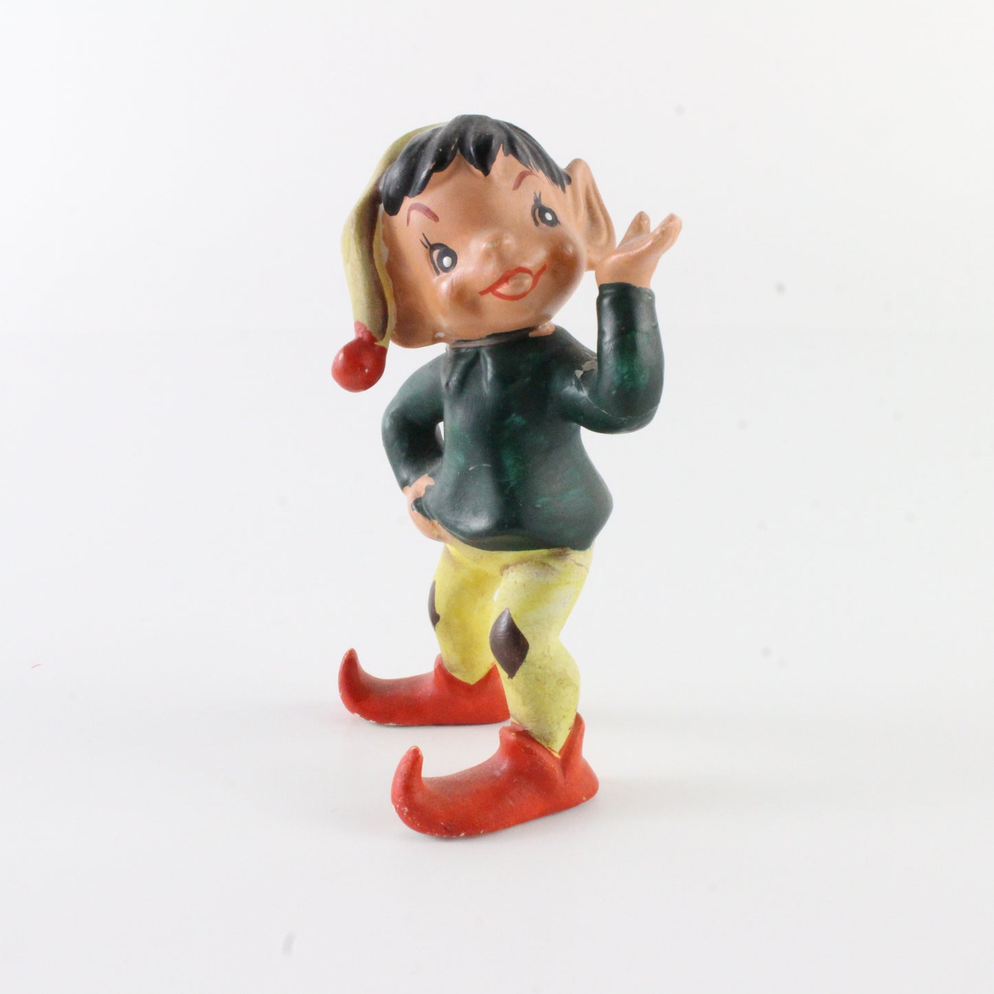 Vintage Pixie Elf In Green And Yellow Outfit Ceramic Japan Mr5761 3.25 In