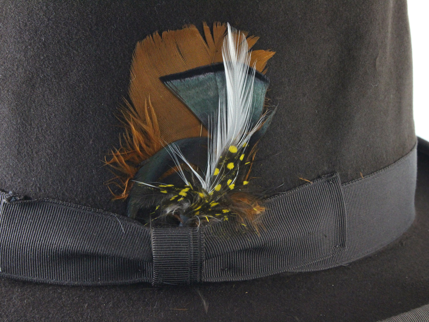 Top Hatters Mens Brown Fur Felt Fedora Derby Hat W/ Orange Feather 5x 6 7/8 55cm
