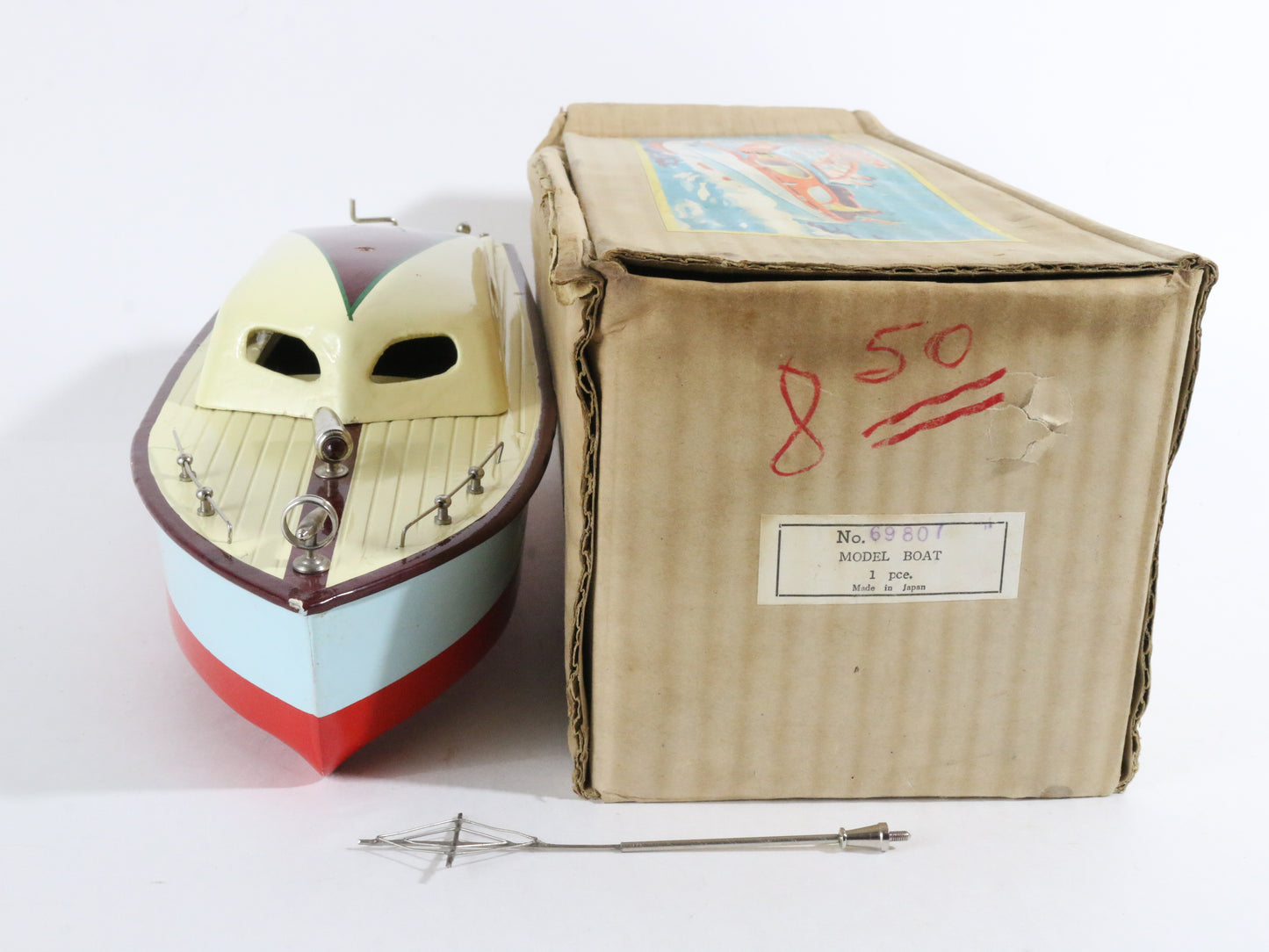 Vintage Blue Yellow Red Cabin Cruiser Wooden Battery Boat SM TMY ITO 13.5��� + BOX