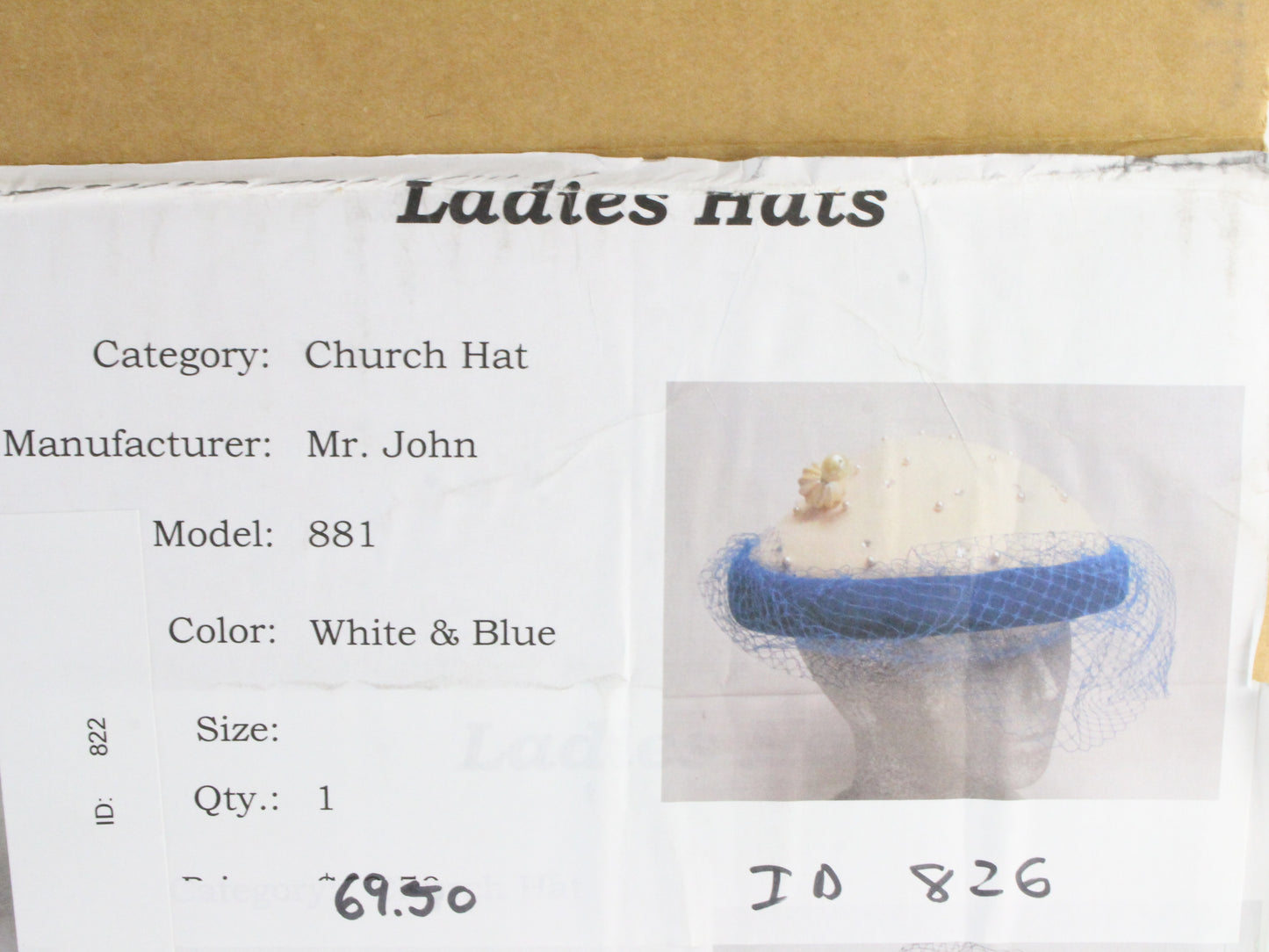 Mr John Classic Ladies Boutique White and Blue Wool Felt Hat 7 1/8 57cm