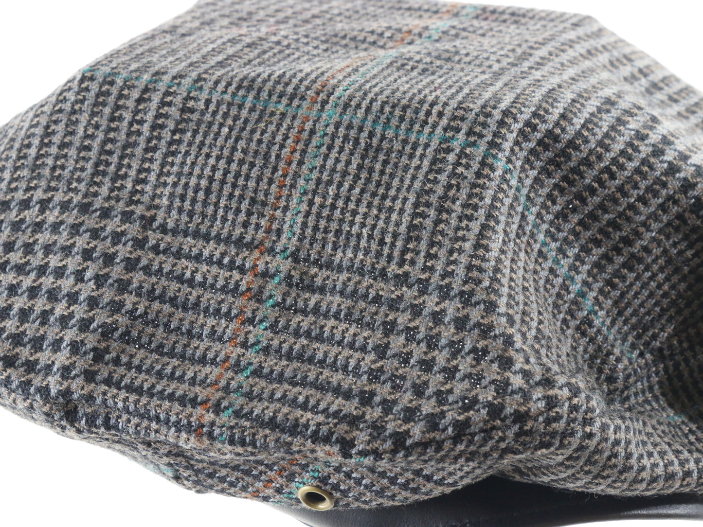 Avalon Classic Mens Gray Plaid Wool Beret W/ Red and Green Stripe S/M