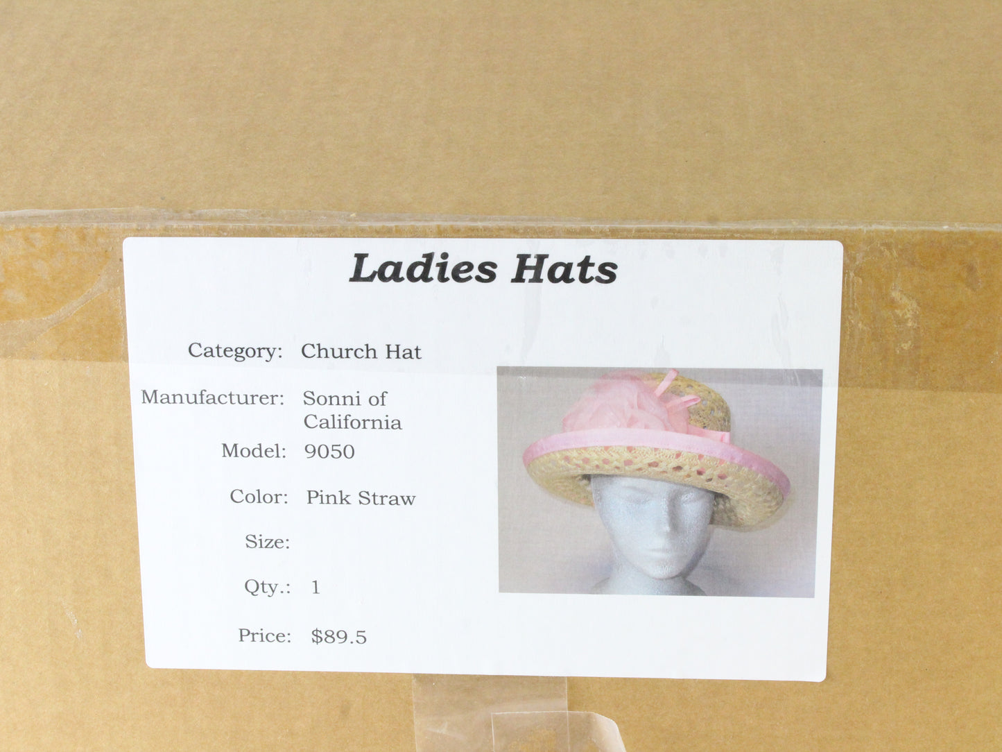 Sonni of California Ladies Boutique Natural Tan Straw Hat W/ Pink Trim 7 56cm