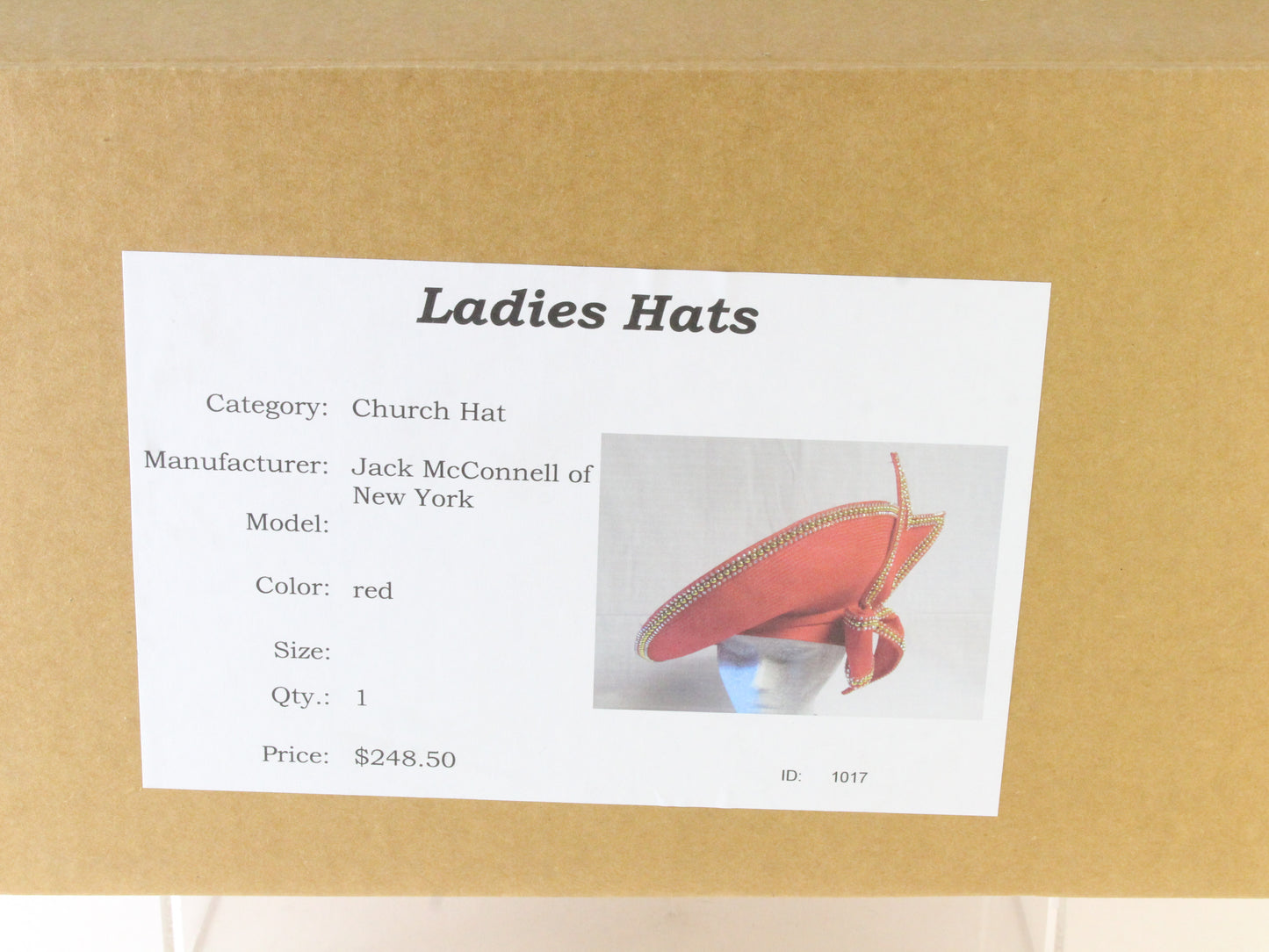 Jack Mcconnell New York Ladies Red Straw Hat W/ Rhinestones 7 1/8 57cm