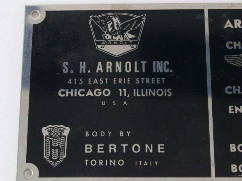 SH Arnolt Inc Bentley BERTONE 9.5��� 4 Door Saloon Builders Plate Details