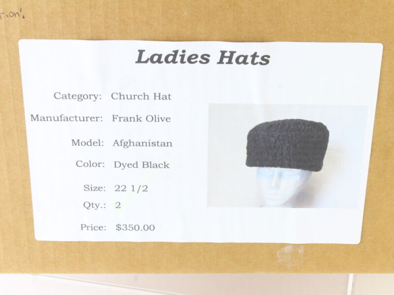 Frank Olive Ladies Black Boutique Hat LAMB AFGHANISTAN MODEL 7 1/2 60cm