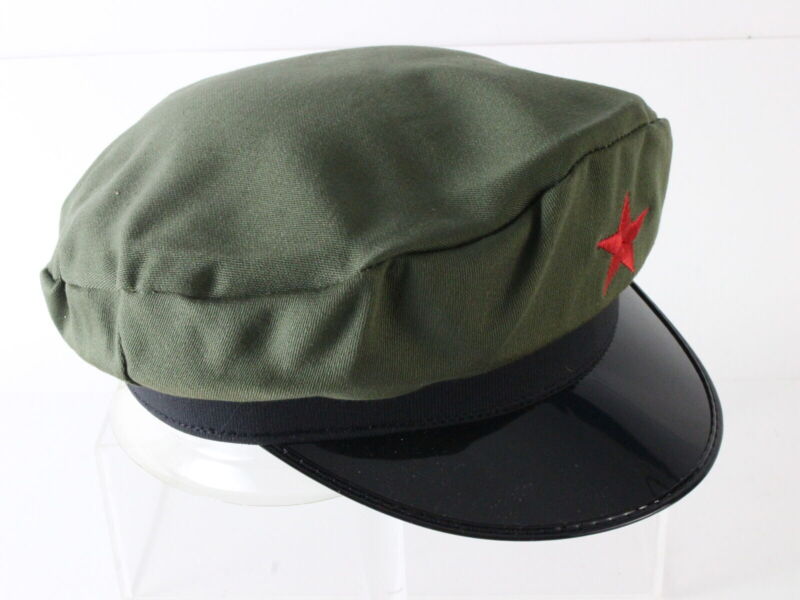 Mens Olive Green Serviceman Hat RED STAR (Prop Costume Military Hat?) One Size