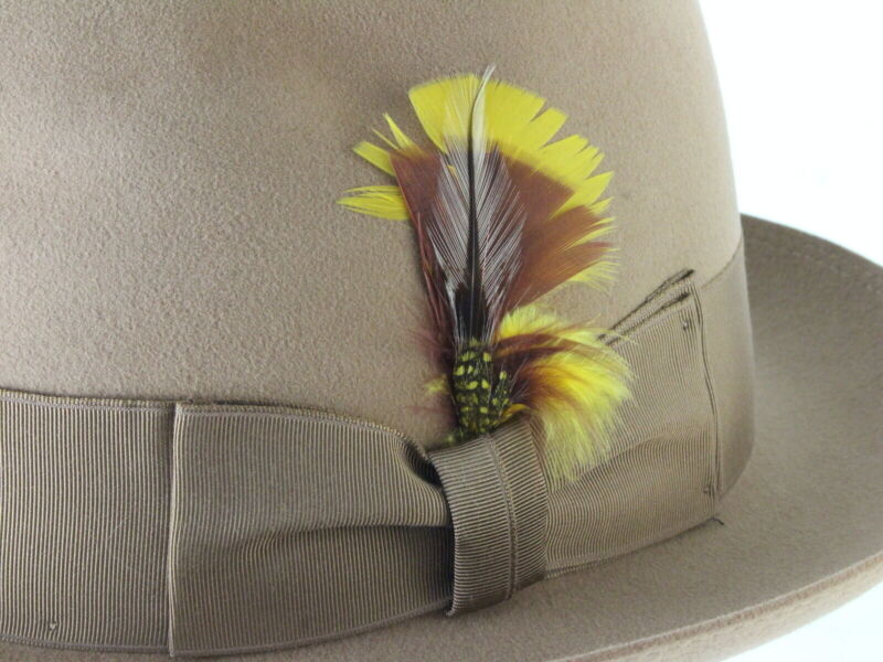 Biltmore Top Hatters Mens Pecan Brown Felt Fedora W/ Rust And Yellow Feathers