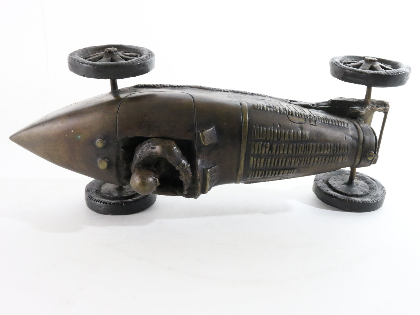 Solid Bronze Sculpture #10 Model Race Car W/ Driver 13.5" 10lbs 12oz