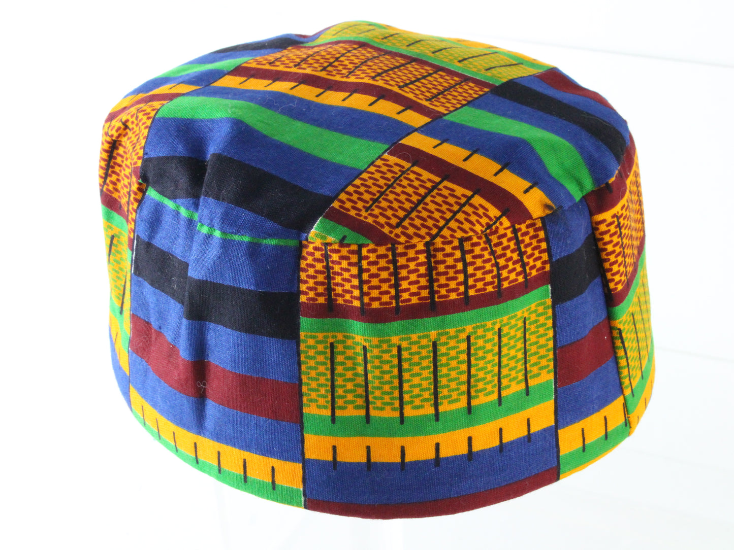 Mens Blue And Orange Rectangle Pattern Authentic African Cap M