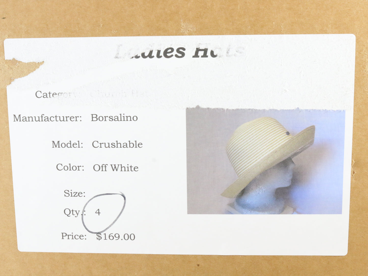 Borsalino Ladies Elegant Boutique Off White Crushable Curved Brim Hat 56cm