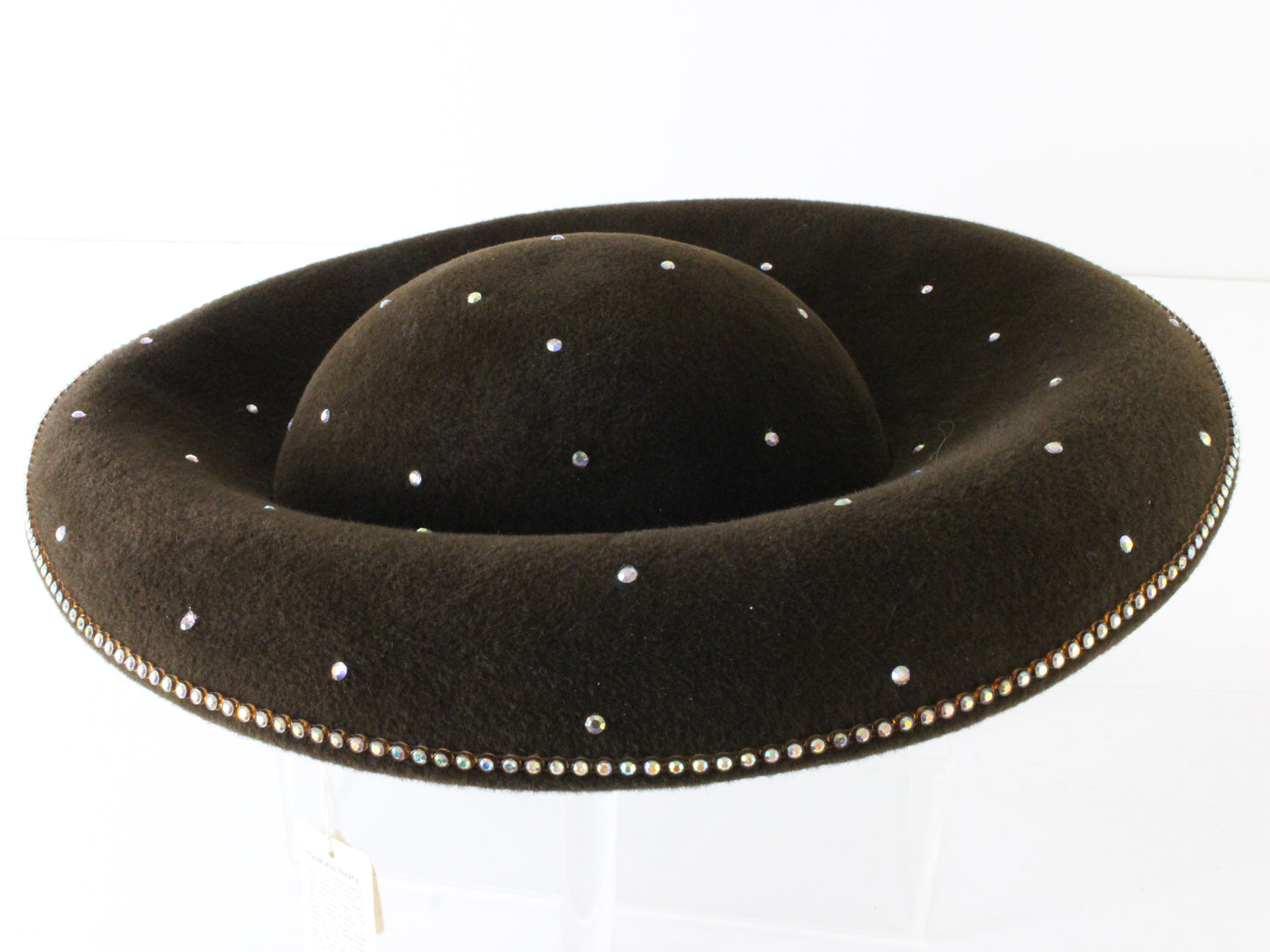 Makins New York Ladies Bronze Brown Felt Hat W/ Rhinestones 7 1/8 57cm