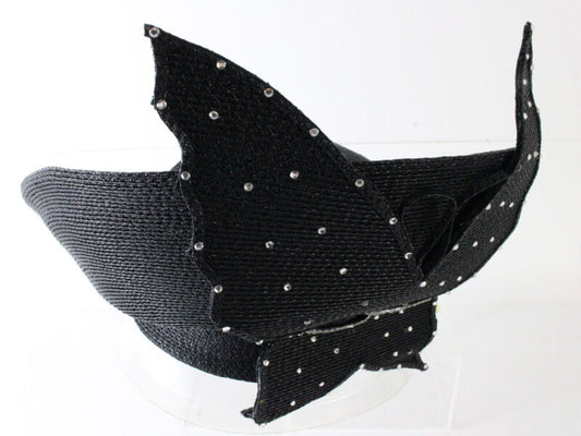 George Zamaul New York Ladies Black Boutique Hat W/ Rhinestones 7 56cm