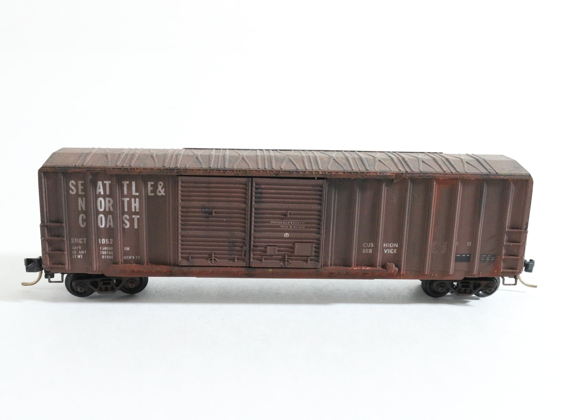 Custom Weathered Seattle & North Coast SNCT 1052 DD Boxcar Microtrains N