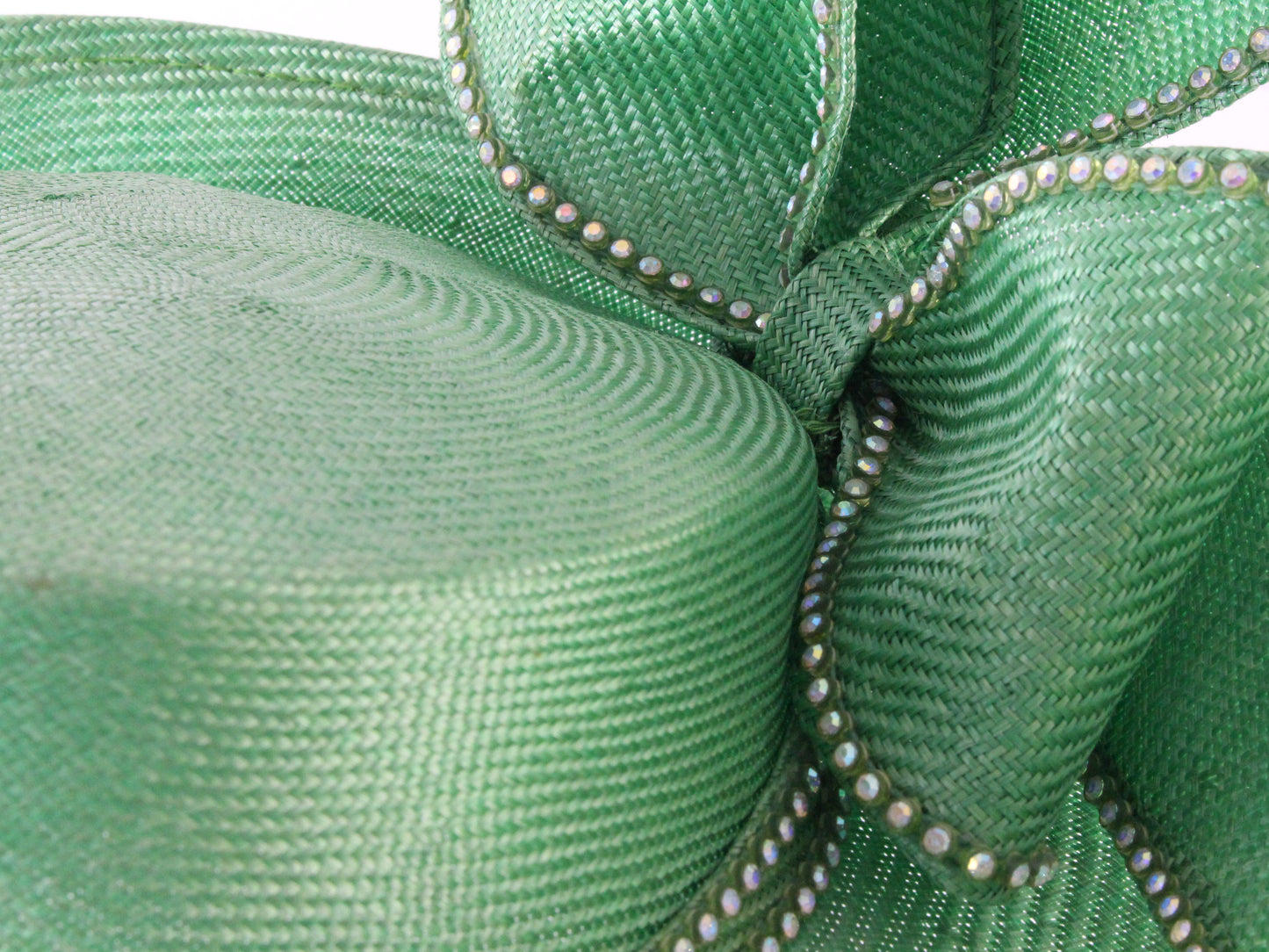 Jack Mcconnell New York Ladies Green Straw Hat W/ Rhinestones 7 1/8 57cm