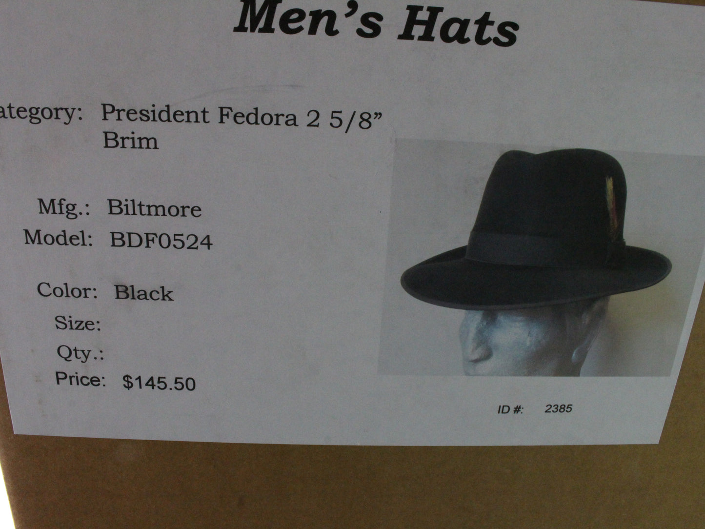 Biltmore President Top Hatter Mens Black Felt Fedora W/ Feather MULTIPLE SIZES