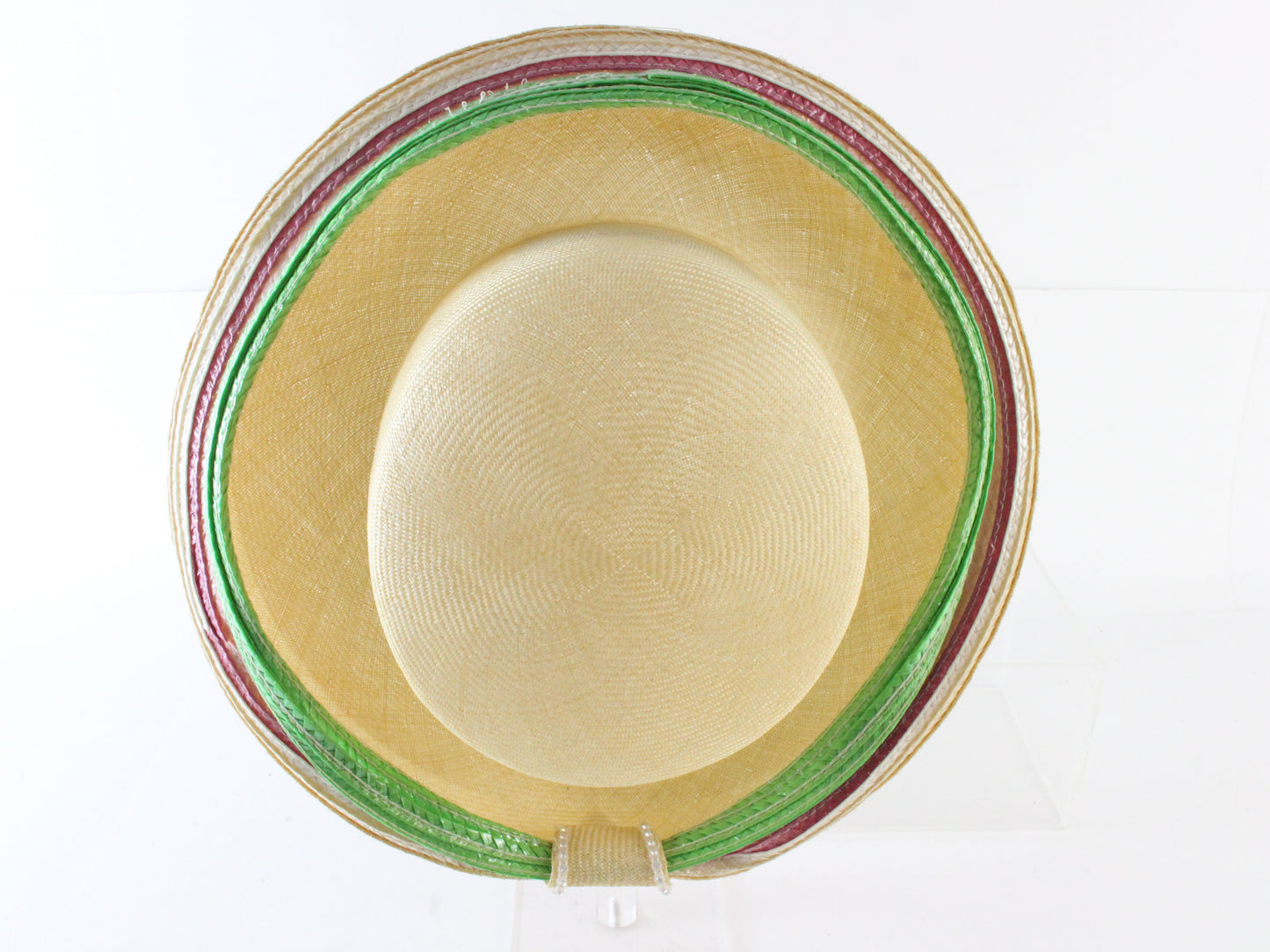 Jack Mcconnell Ladies Natural White Straw Like Hat W/ Pink and Green 7 1/8 57cm