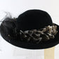 George Zamaul New York Ladies Elegant Black Felt Hat W/ Large Feathers 7 56cm