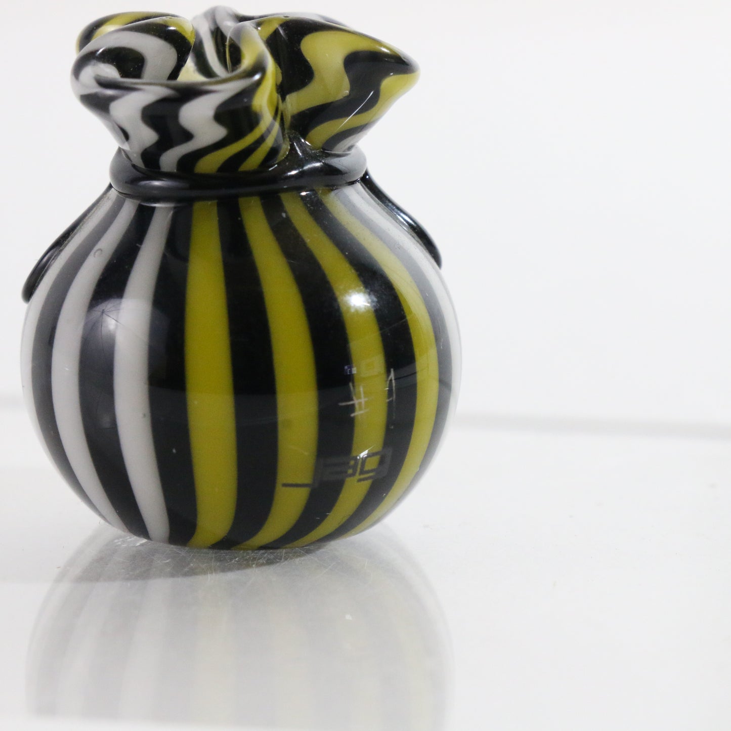 JAG Just Another Gallery Glass Money Bag Black White Yellow Swirl #4 1.25"