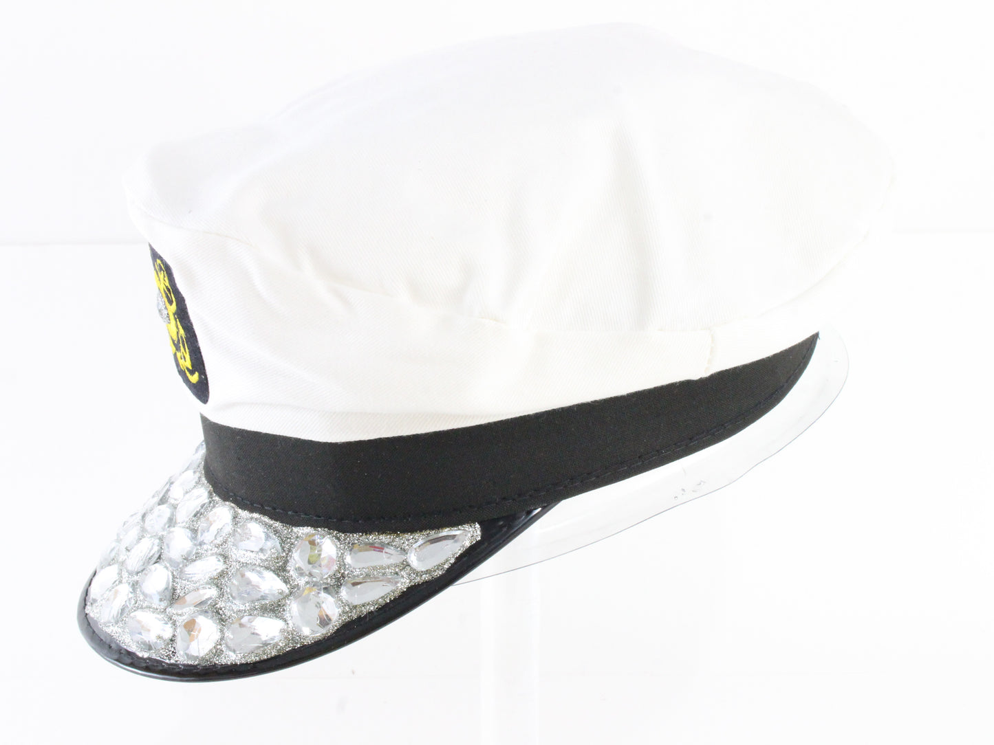 Ladies Vintage White and Silver Yacht Cap One Size PARTY COSTUME HAT