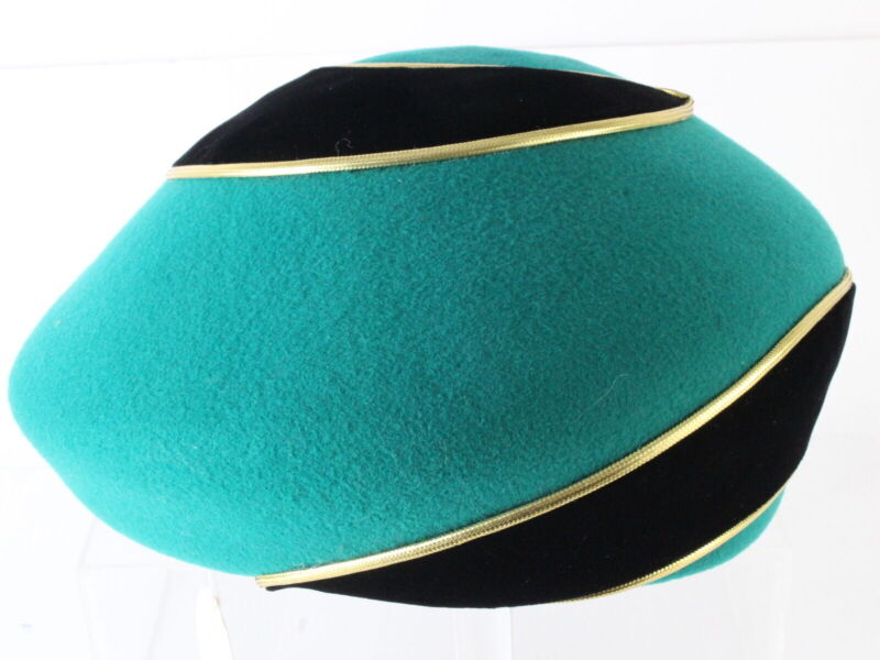 Jack Mcconnell Boutique Ladies Green And Black Wool Felt Hat W/ Gold Accent