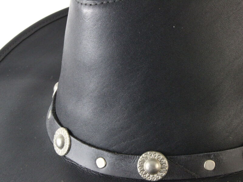 Winfield Cover Co Mens Black LEATHER Cowboy Hat W/ Band And Gray Inner Brim M