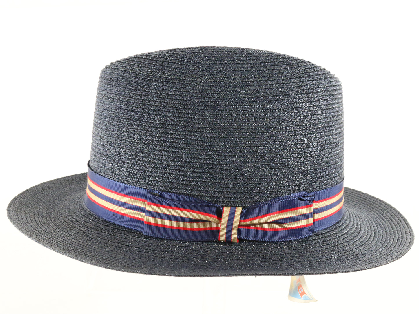 Vintage Biltmore Mens Classic Navy Blue Straw Milan Fedora 6 5/8 53cm