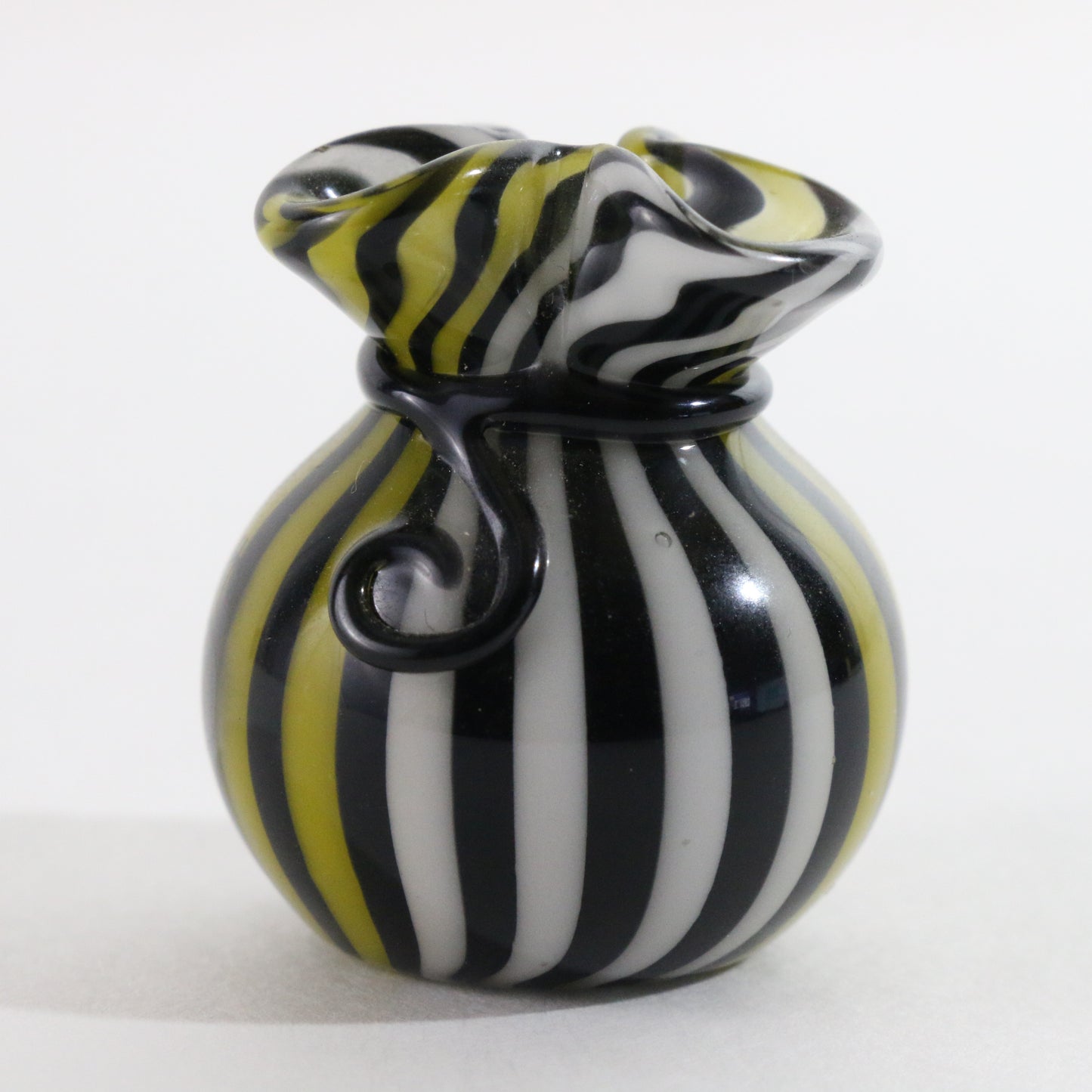 JAG Just Another Gallery Glass Money Bag Black White Yellow Swirl #4 1.25"