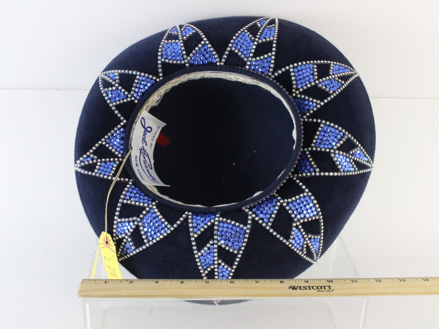 Jack Mcconnell New York Ladies Fancy Navy Blue Felt Hat W/ Rhinestones 7 56cm