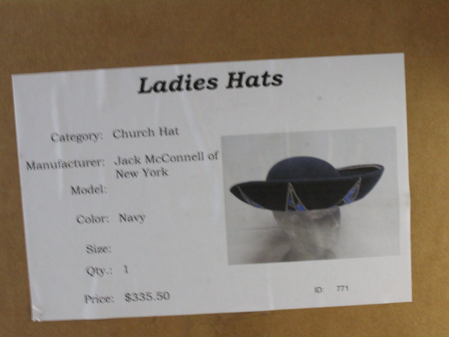 Jack Mcconnell New York Ladies Fancy Navy Blue Felt Hat W/ Rhinestones 7 56cm