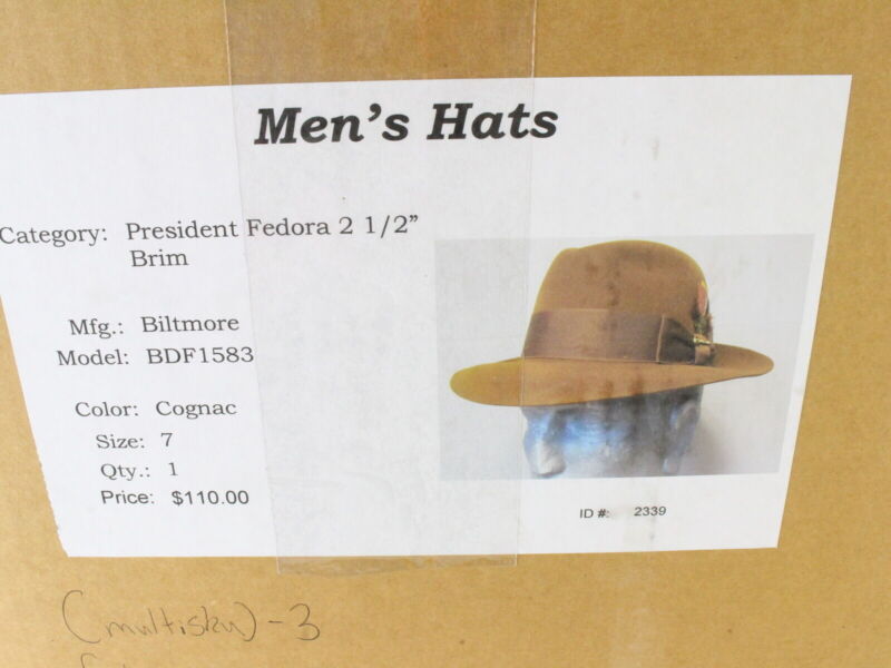 Biltmore President Mens Cognac Brown Fedora W/ Feather 7 56cm