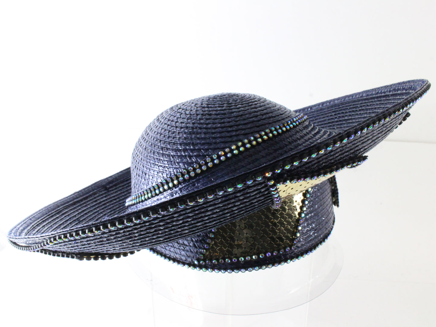 George Zamaul New York Ladies Navy Blue Boutique Hat W/ Rhinestones 7 56cm