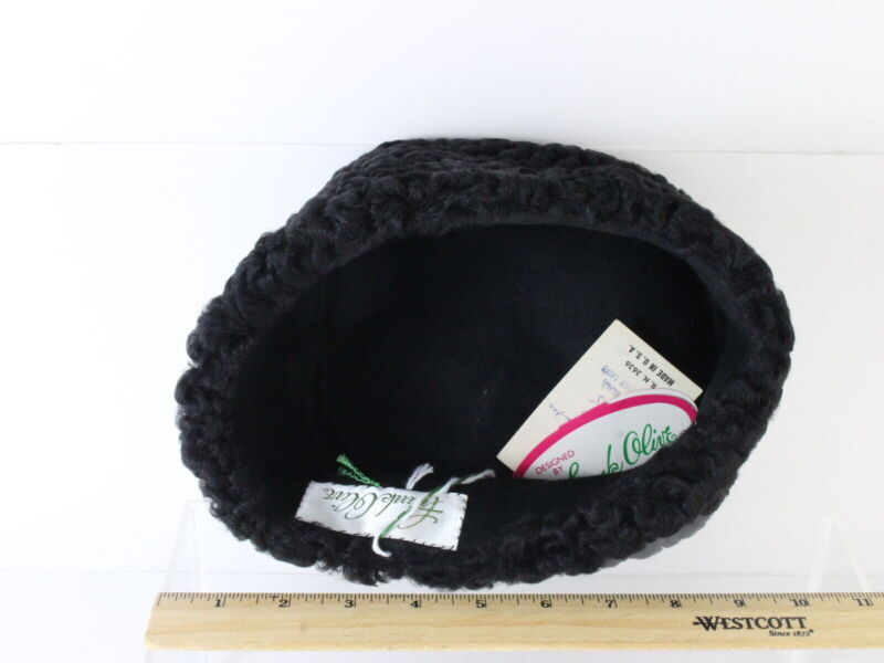 Frank Olive Ladies Black Boutique Hat LAMB AFGHANISTAN MODEL 7 1/2 60cm