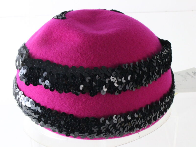 Joe Bill Miller Ladies Fuschia Pink Boutique Hat W/ Sequins And Beads 7 1/8 57cm