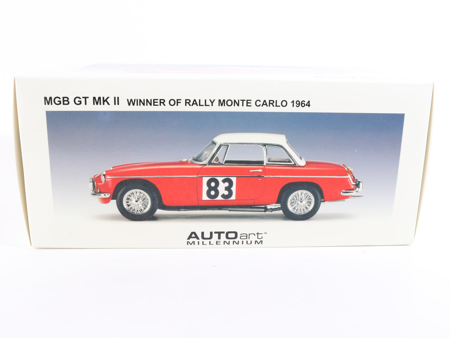 1964 MGB GT MKII Rally #83 Red Autoart Millennium 1:18 Model Car 86481