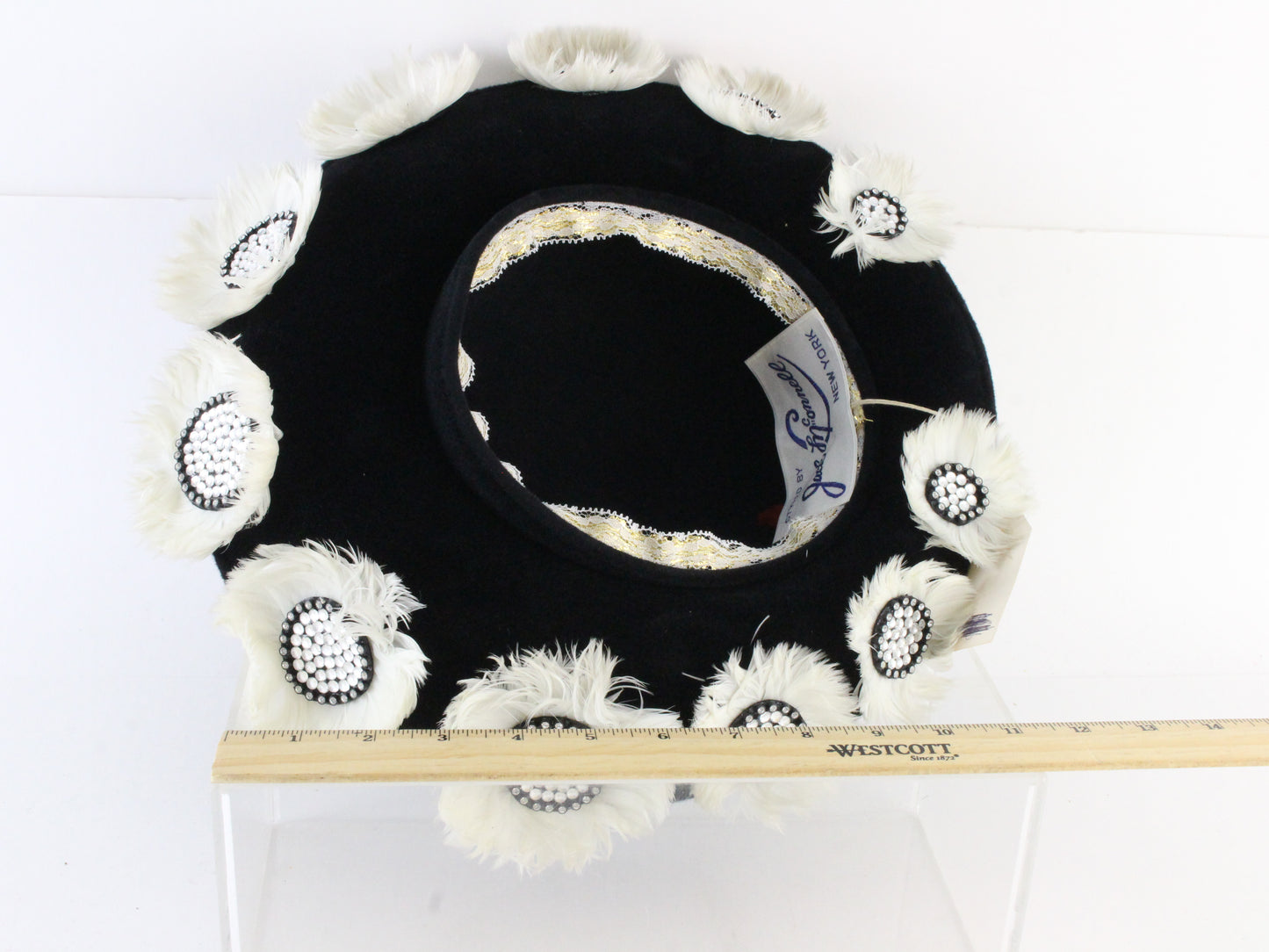 Jack Mcconnell New York Ladies Fancy Black Felt Hat W/ White Flowers 7 56cm