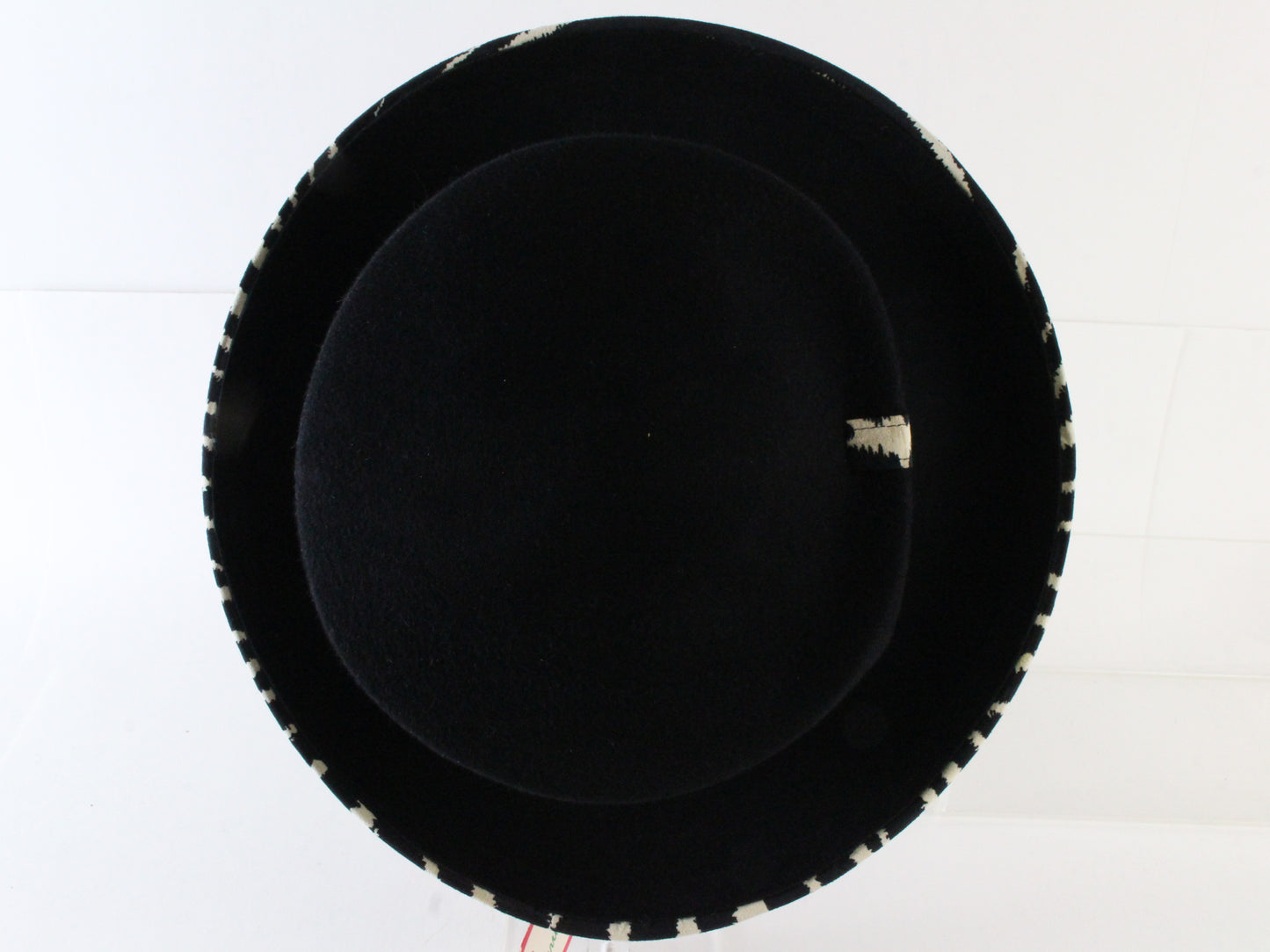 Frank Olive Ladies Black Felt Pinched Crown Hat W/ Zebra Print Trim 7 56cm