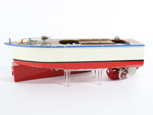 Red White Blue Small Pleasure Boat Remote Controlled Battery Wooden Japan 11"