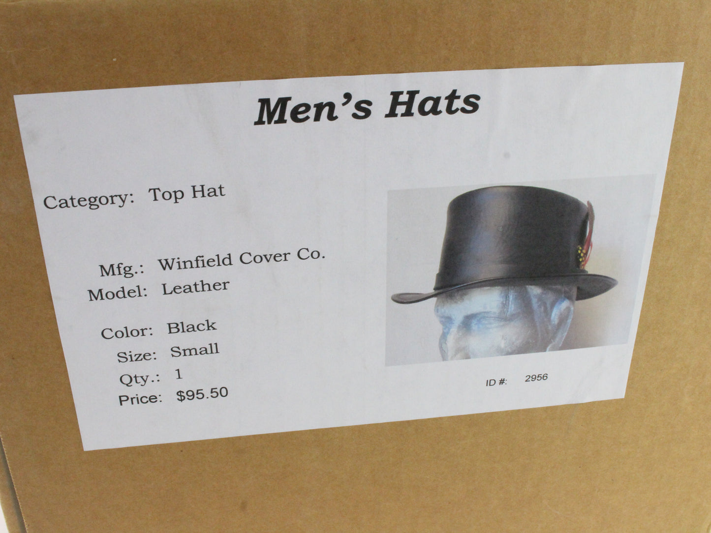 Winfield Cover Black Leather Mens Vintage Top Hat Small S