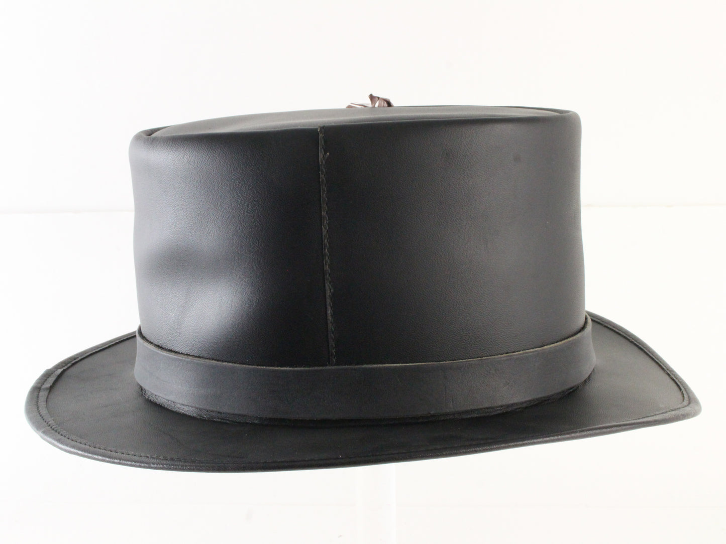 Winfield Cover Co Mens Vintage Black Leather Top Hat W/ Feathers M