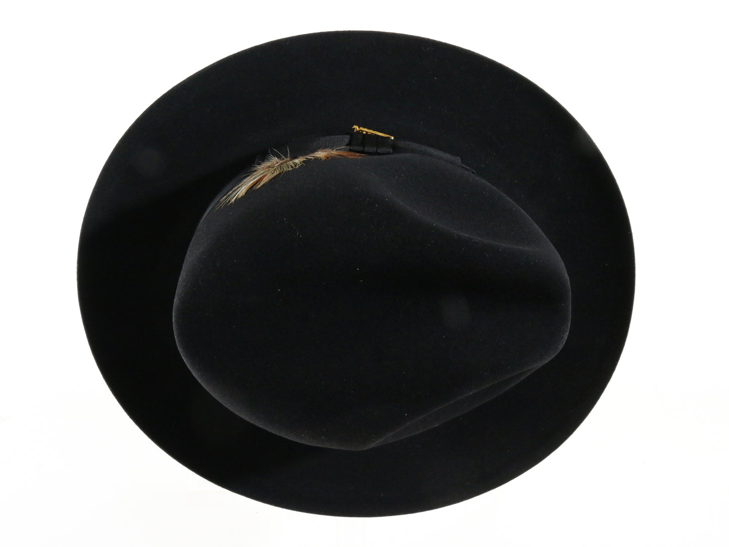 Stetson Sovereign Temple Mens Black Felt Fedora W/ Blue Feather 6 3/4 54cm