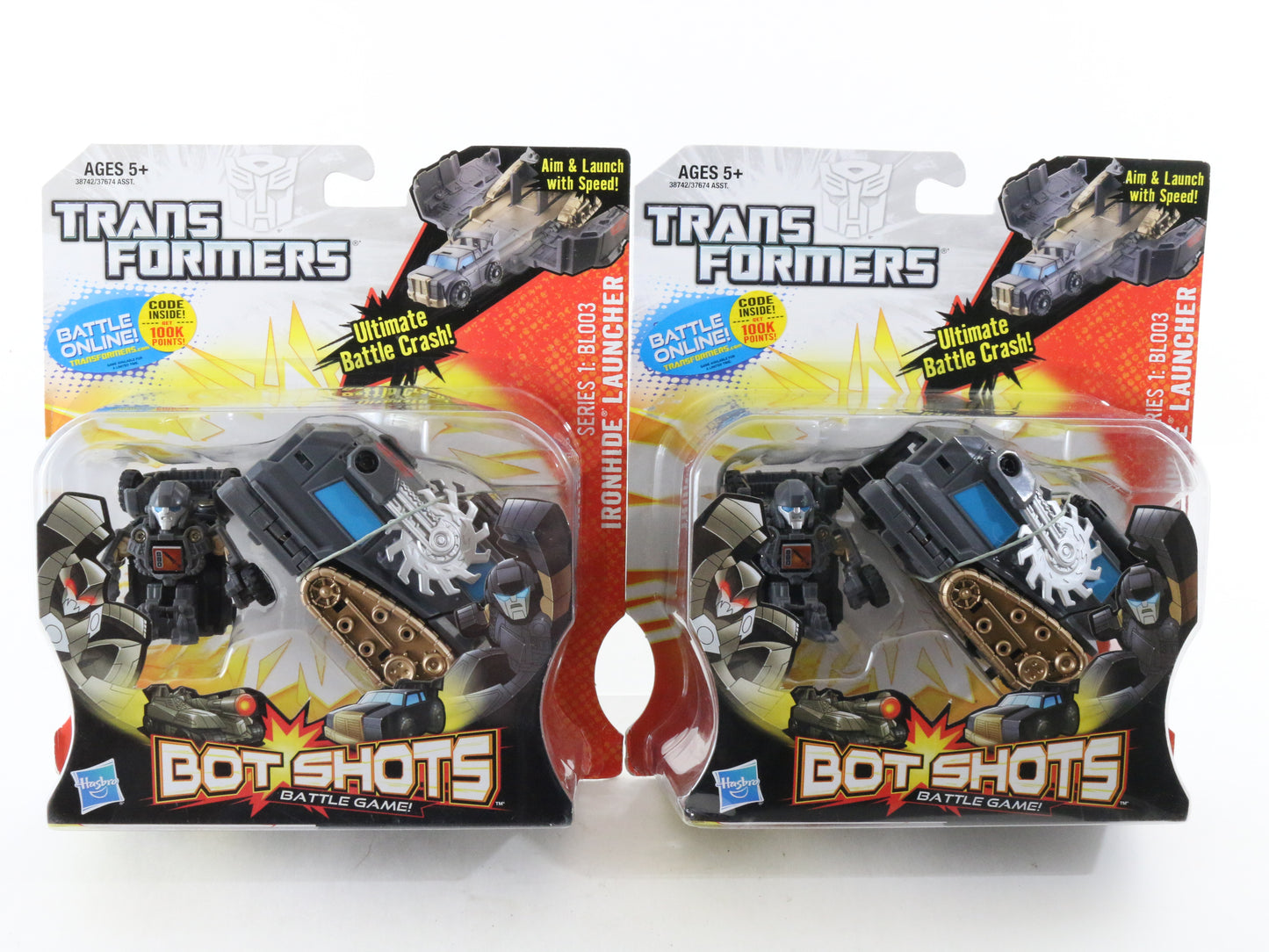 Lot Of 2 Ironhide Launcher Transformers Bot Shots Game Figures Hasbro