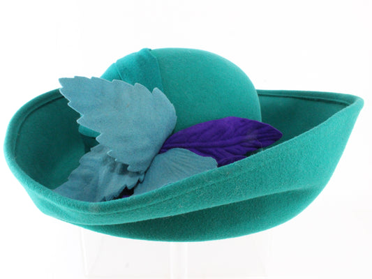 B Michael New York Ladies Green Wool Felt Hat W/ Felt Leaves 6 7/8 55cm