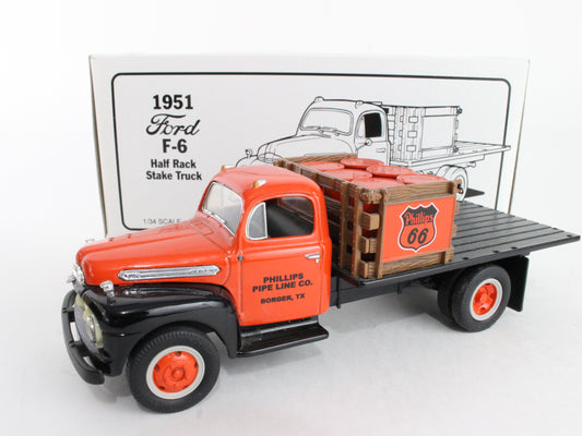 1951 Ford F-6 Half Rack Stake Truck Phillips 66 First Gear 1:34 Model 19-1427