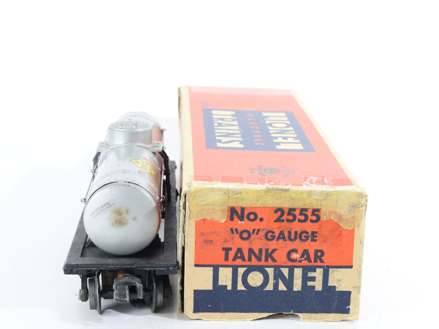 Lionel O Postwar 2555 Sunoco Oils Silver Single Dome Tank Car Flying Shoe