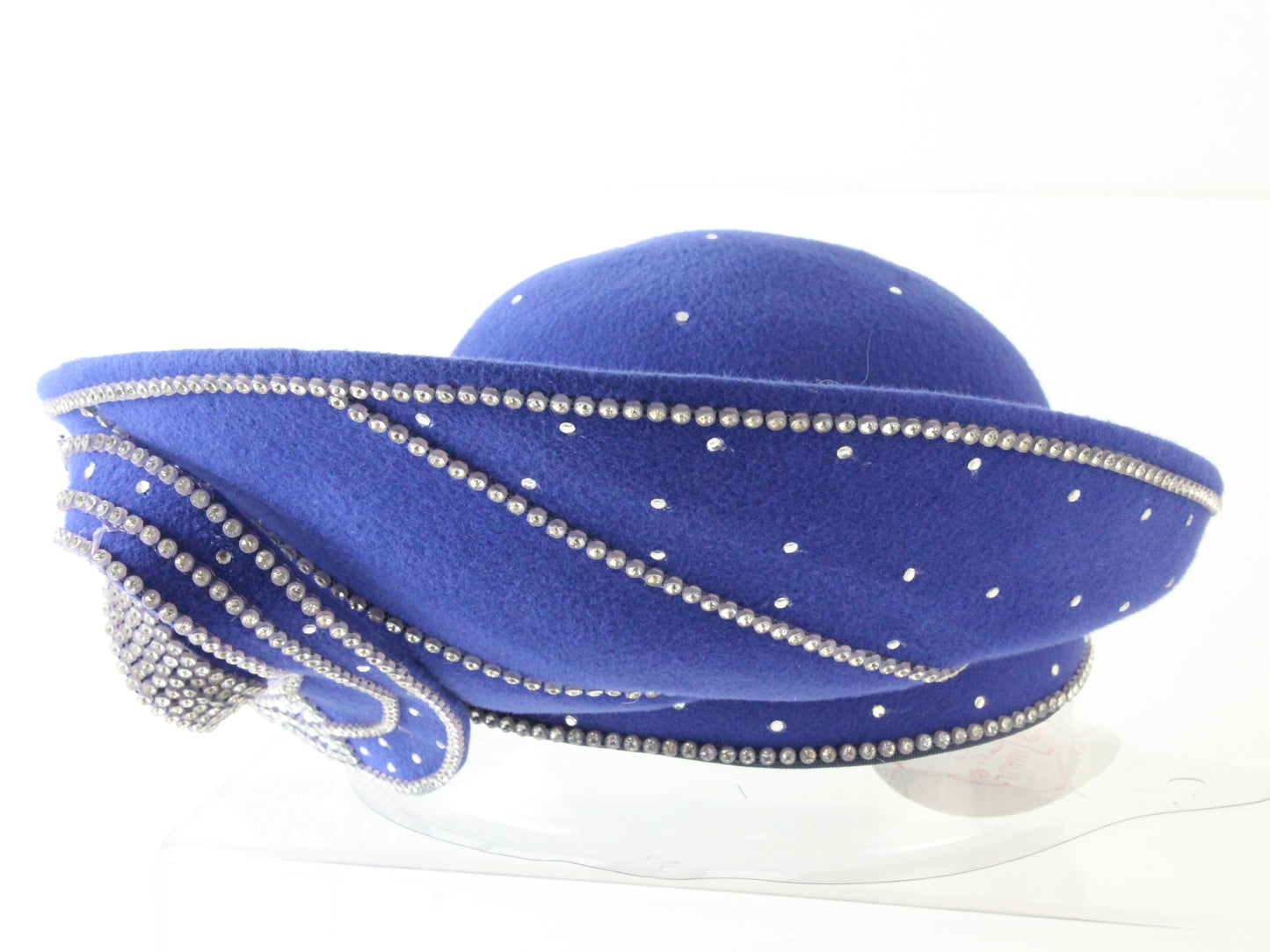 George Zamaul Couture Ladies Royal Blue Felt Hat W/ Rhinestones 7 56cm