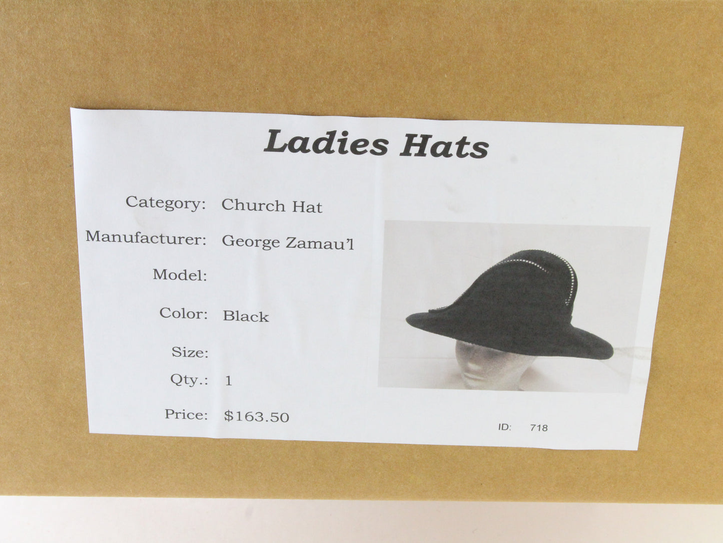 George Zamaul Vintage Ladies Fancy Hat Couture Black Felt W/ Rhinestones 7 56cm